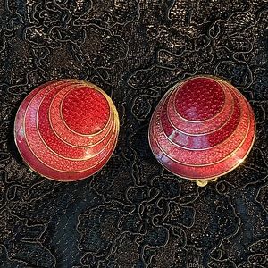 Cloisonné Iris Clip on Earrings Vintage Colorful and Enameled 1 inch diameter